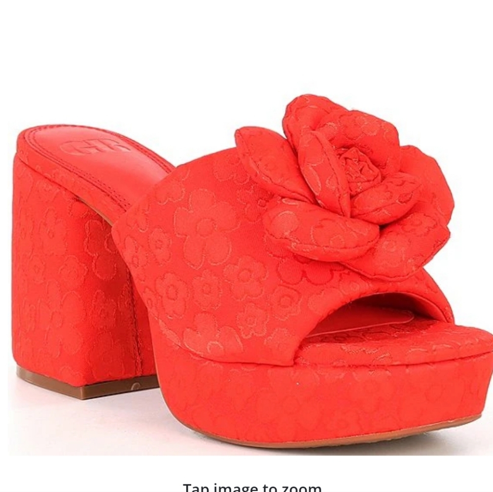 GB Sweet Treat Rosette Daisy Print Satin Platform Sandals